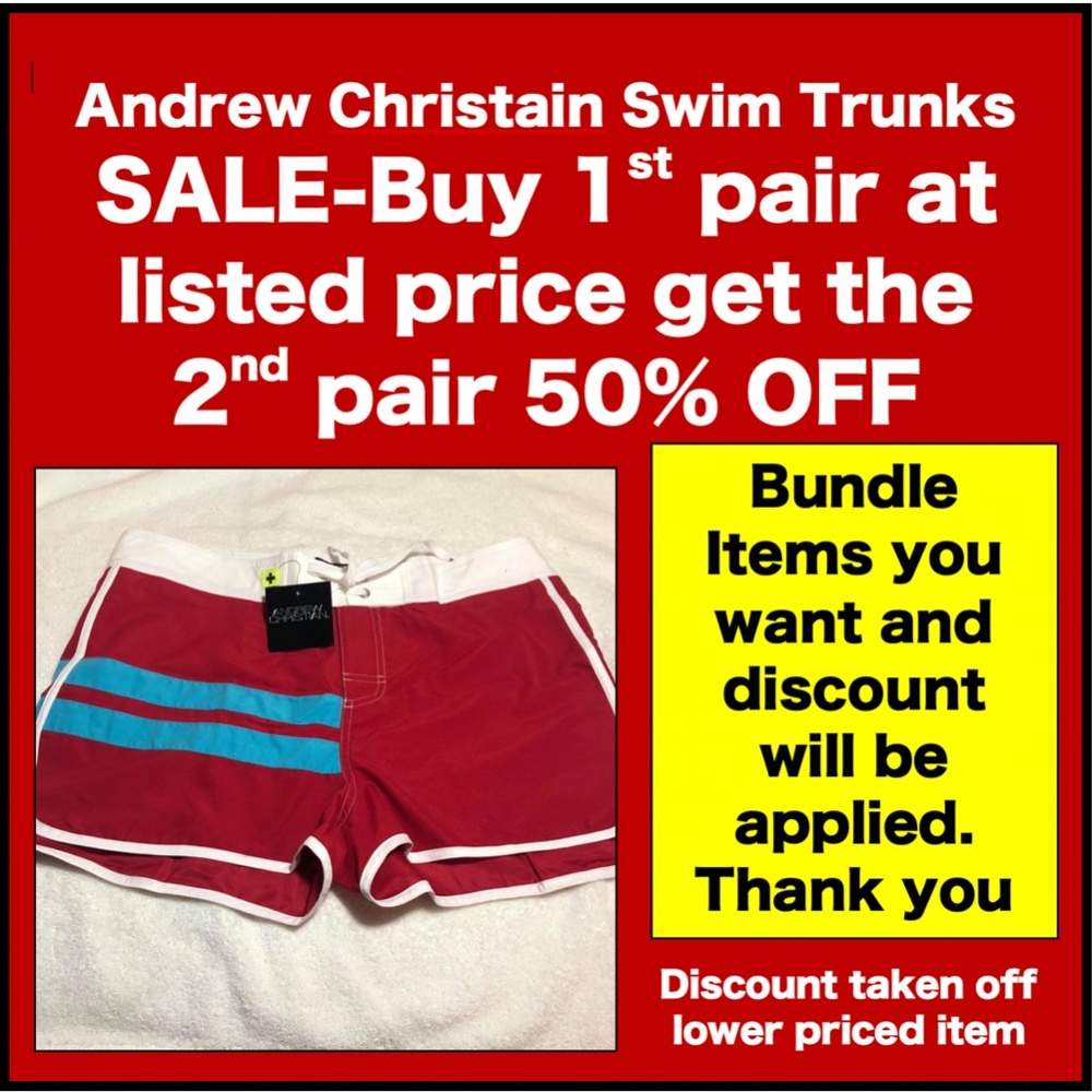 Andrew Christian- Swim Trunks- Red- Blue
